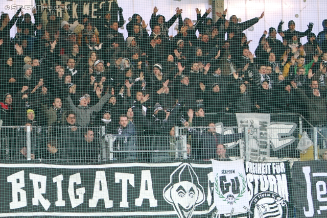 Ried - Sturm Graz
Oesterreichische Fussball Bundesliga, 19. Runde,  SV Ried - SK Sturm Graz, Arena Ried, 17.12.2011. 

Foto zeigt Fans von Sturm
