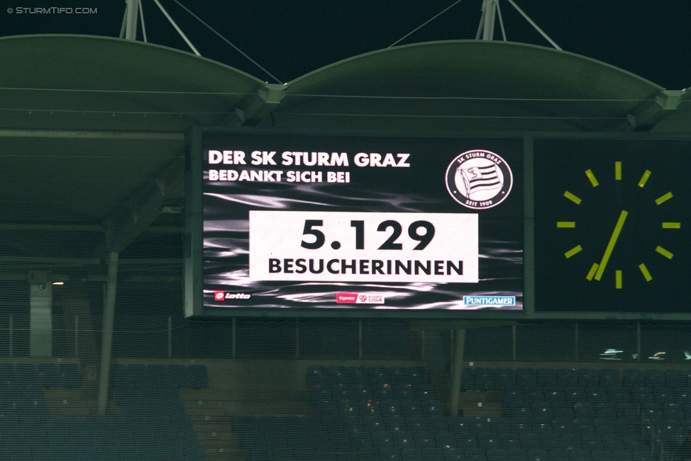 Sturm Graz - Admira Wacker
Oesterreichische Fussball Bundesliga, 19. Runde, SK Sturm Graz - FC Admiral Wacker Moedling, Stadion Liebenau Graz, 05.12.2015. 

Foto zeigt die Anzeigetafel
