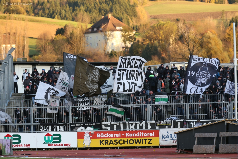 Wolfsberg - Sturm Graz
Oesterreichische Fussball Bundesliga, 13. Runde, Wolfsberger AC - SK Sturm Graz, Lavanttal Arena Wolfsberg, 29.10.2017. 

Foto zeigt Fans von Sturm 

