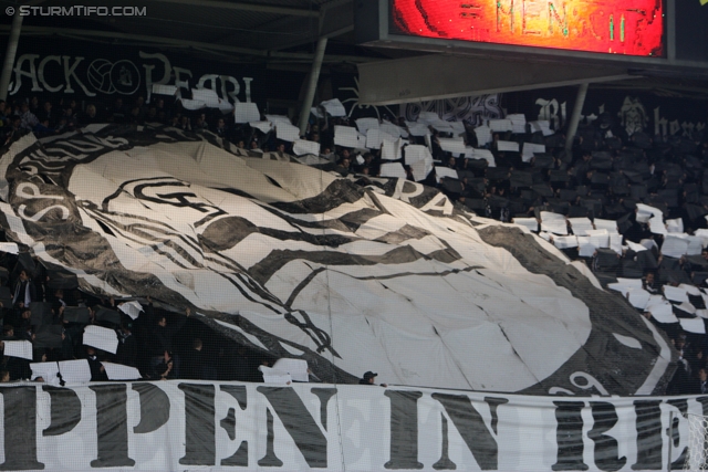 Oesterreichische Fussball Bundesliga, 20. Runde,  SK Sturm Graz vs Kapfenberger SV, Stadion Liebenau, 12.2.2011. 

Foto zeigt Fans von Sturm mit einer Choreografie
