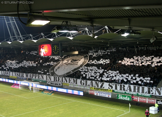 Oesterreichische Fussball Bundesliga, 20. Runde,  SK Sturm Graz vs Kapfenberger SV, Stadion Liebenau, 12.2.2011. 

Foto zeigt Fans von Sturm mit einer Choreografie
