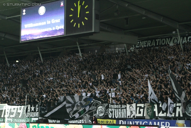 Sturm-Lok Moskau
UEFA Europa League Gruppenphase 1. Spieltag,  SK Sturm Graz - FC Lokomotiv Moskau, Stadion Liebenau, 15.9.2011. 

Foto zeigt Fans von Sturm
