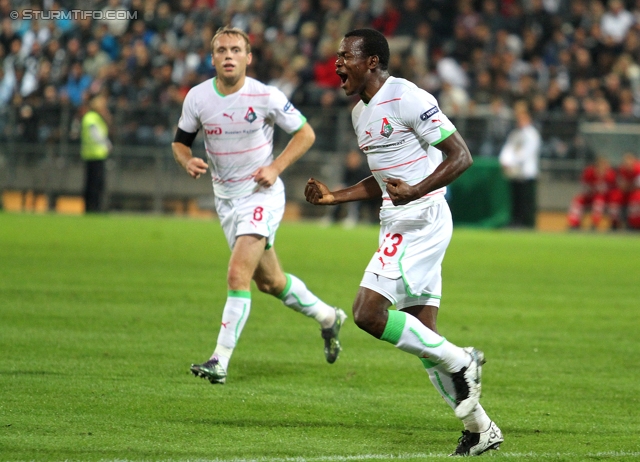 Sturm-Lok Moskau
UEFA Europa League Gruppenphase 1. Spieltag,  SK Sturm Graz - FC Lokomotiv Moskau, Stadion Liebenau, 15.9.2011. 

Foto zeigt von Denis Glushakov (Lok Moskau) und Victor Obinna (Lok Moskau)
Schlüsselwörter: torjubel