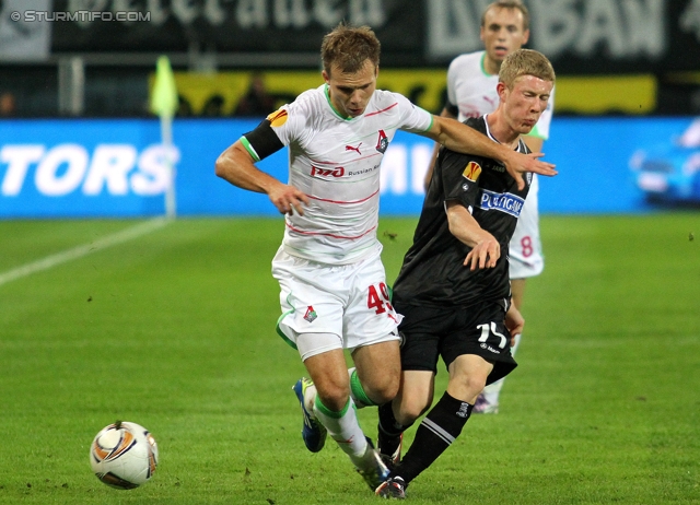 Sturm-Lok Moskau
UEFA Europa League Gruppenphase 1. Spieltag,  SK Sturm Graz - FC Lokomotiv Moskau, Stadion Liebenau, 15.9.2011. 

Foto zeigt Roman Shishkin (Lok Moskau) und Florian Kainz (Sturm)
Schlüsselwörter: foul