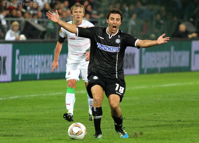 Sturm-Lok Moskau
UEFA Europa League Gruppenphase 1. Spieltag,  SK Sturm Graz - FC Lokomotiv Moskau, Stadion Liebenau, 15.9.2011. 

Foto zeigt Joachim Standfest (Sturm)
Schlüsselwörter: aerger