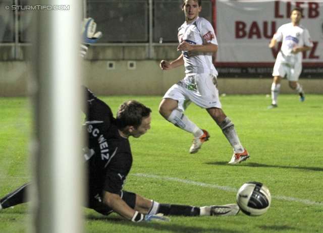 Weiz - Sturm Graz
OEFB Cup, 2. Runde,  SC Weiz - SK Sturm Graz, Stadion Weiz, 21.9.2011. 

Foto zeigt Marvin Weinberger (Sturm) und Sascha Harrer (Weiz)
Schlüsselwörter: tor