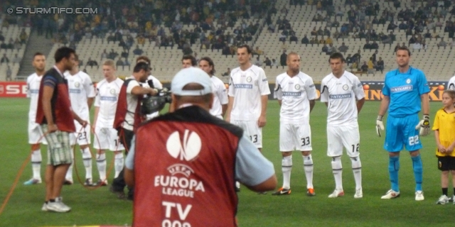 AEK Athen - Sturm Graz
UEFA Europa League Gruppenphase 2. Spieltag, AEK Athen - SK Sturm Graz, OACA Spiros Louis Stadion Athen, 29.9.2011. 

Foto zeigt die Mannschaft von Sturm
