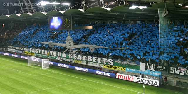 Sturm Graz - Anderlecht
UEFA Europa League Gruppenphase 3. Spieltag, SK Sturm Graz - RSC Anderlecht, Stadion Liebenau Graz, 20.10.2011. 

Foto zeigt Fans von Sturm mit einer Choreografie
