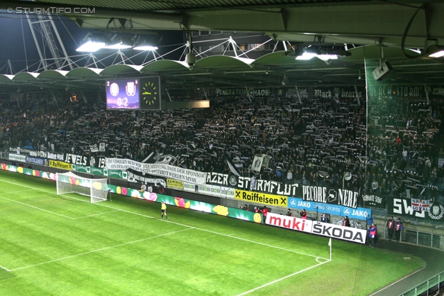 Sturm Graz - Anderlecht
UEFA Europa League Gruppenphase 3. Spieltag, SK Sturm Graz - RSC Anderlecht, Stadion Liebenau Graz, 20.10.2011. 

Foto zeigt Fans von Sturm mit einem Spruchband
