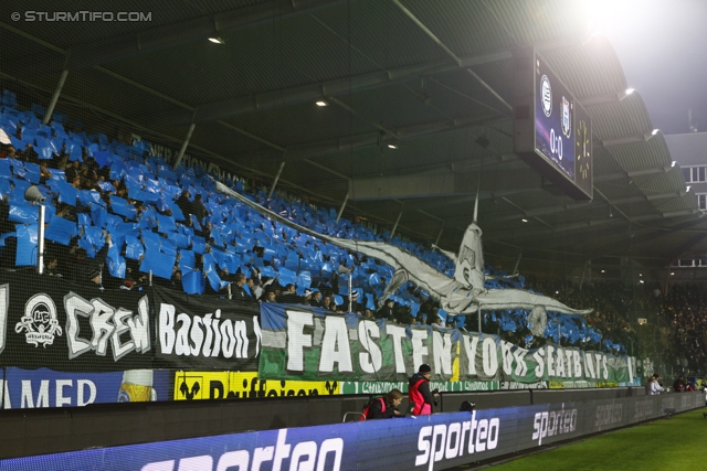 Sturm Graz - Anderlecht
UEFA Europa League Gruppenphase 3. Spieltag, SK Sturm Graz - RSC Anderlecht, Stadion Liebenau Graz, 20.10.2011. 

Foto zeigt Fans von Sturm mit einer Choreografie
