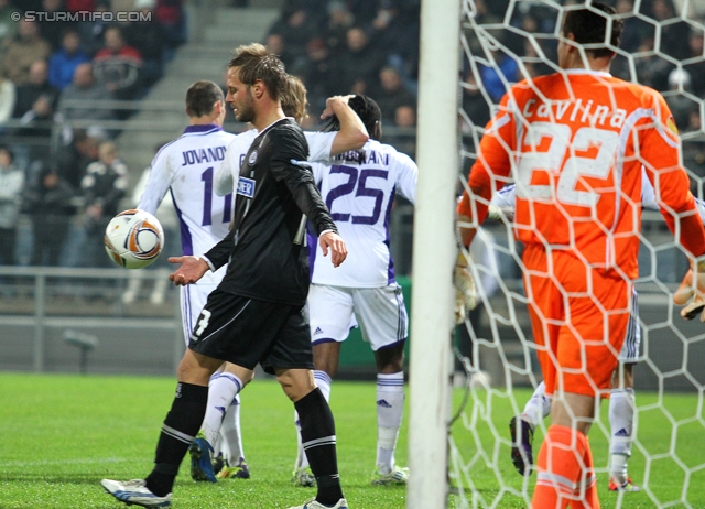 Sturm Graz - Anderlecht
UEFA Europa League Gruppenphase 3. Spieltag, SK Sturm Graz - RSC Anderlecht, Stadion Liebenau Graz, 20.10.2011. 

Foto zeigt Martin Ehrenreich (Sturm) und Silvije Cavlina (Sturm)
Schlüsselwörter: tor