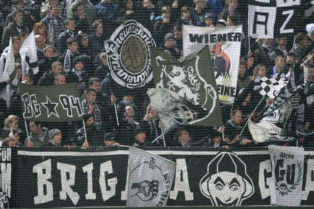 Rapid - Sturm Graz
Oesterreichische Fussball Bundesliga, 13. Runde,  SK Rapid Wien - SK Sturm Graz, Gerhard Hanappi Stadion Wien, 29.10.2011. 

Foto zeigt Fans von Sturm
