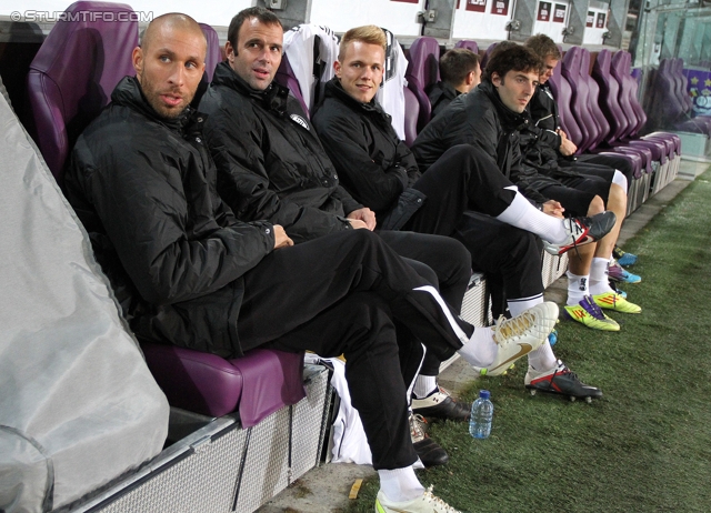 Anderlecht-Sturm
UEFA Europa League Gruppenphase 4. Spieltag, RSC Anderlecht - SK Sturm Graz, Constant Vanden Stock Stadion Anderlecht, 3.11.2011. 

Foto zeigt Patrick Wolf (Sturm), Mario Haas (Sturm), Dominic Puercher (Sturm) und Joachim Standfest (Sturm) auf der Ersatzbank
