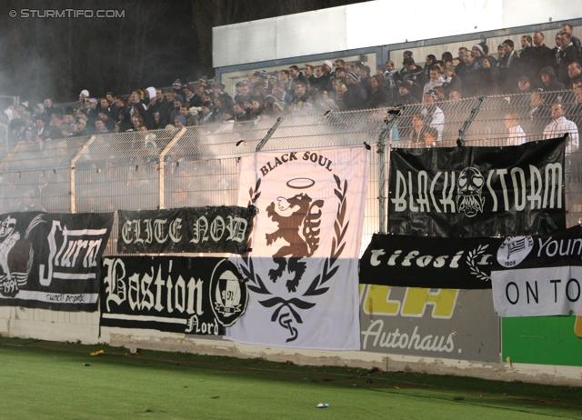 Wr. Neustadt - Sturm Graz
Oesterreichische Fussball Bundesliga, 15. Runde,  SC Wiener Neustadt - SK Sturm Graz, Stadion Wiener Neustadt, 19.11.2011. 

Foto zeigt Fans von Sturm
Schlüsselwörter: pyrotechnik