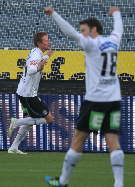 Sturm Graz - Admira
Oesterreichische Fussball Bundesliga, 16. Runde,  SK Sturm Graz - FC Admira, Stadion Liebenau Graz, 27.11.2011. 

Foto zeigt Roman Kienast (Sturm) und Joachim Standfest (Sturm)
Schlüsselwörter: torjubel