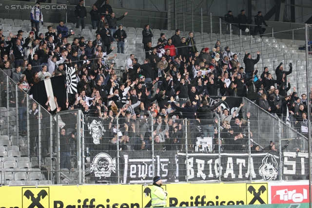 Innsbruck - Sturm Graz
Oesterreichische Fussball Bundesliga, 17. Runde, FC Wacker Innsbruck - SK Sturm Graz, Tivoli Neu Innsbruck, 4.12.2011. 

Foto zeigt Fans von Sturm
