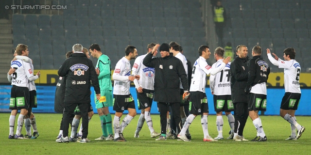 Sturm Graz - Austria Wien
Oesterreichische Fussball Bundesliga, 18. Runde, SK Sturm Graz - FK Austria Wien, Stadion Liebenau Graz, 10.12.2011. 

Foto zeigt die Mannschaft von Sturm
Schlüsselwörter: jubel