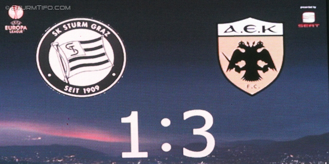 Sturm Graz - AEK Athen
UEFA Europa League Gruppenphase 6. Spieltag, SK Sturm Graz - AEK Athen, Stadion Liebenau Graz, 14.12.2011. 

Foto zeigt die Anzeigetafel
