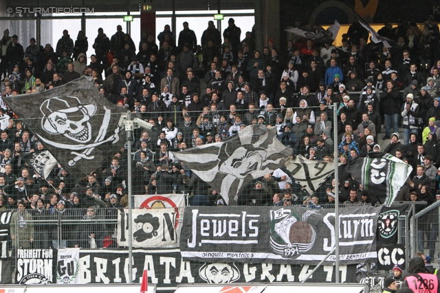 Salzburg - Sturm Graz
Oesterreichische Fussball Bundesliga, 21. Runde,  RB Salzburg - SK Sturm Graz, Stadion Wals-Siezenheim, 19.02.2012. 

Foto zeigt Fans von Sturm
