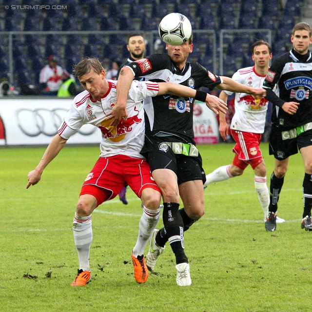 Salzburg - Sturm Graz
Oesterreichische Fussball Bundesliga, 21. Runde,  RB Salzburg - SK Sturm Graz, Stadion Wals-Siezenheim, 19.02.2012. 

Foto zeigt Georg Teigl (Salzburg) und Juergen Saeumel (Sturm)
