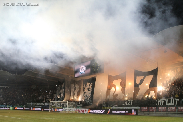 Sturm Graz - Rapid
Oesterreichische Fussball Bundesliga, 22. Runde, SK Sturm Graz - SK Rapid Wien, Stadion Liebenau Graz, 25.02.2012. 

Foto zeigt Fans von Sturm mit einer Choreografie
Schlüsselwörter: pyrotechnik