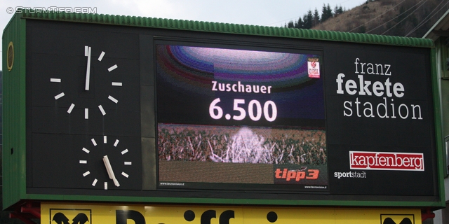 Kapfenberg - Sturm Graz
Oesterreichische Fussball Bundesliga, 23. Runde, Kapfenberger SV - SK Sturm Graz, Franz-Fekete-Stadion Kapfenberg, 04.03.2012. 

Foto zeigt die Anzeigentafel
