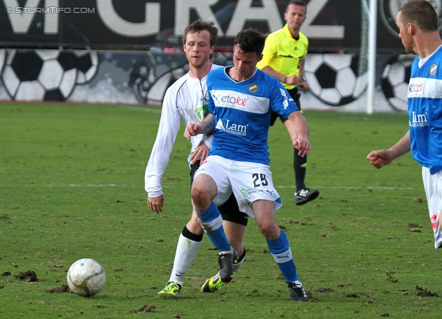 Sturm Amateure - Villach
Regionalliga Mitte, 18. Runde,  Sturm Graz Amateure - Villacher SV, Trainingszentrum Messendorf, 25.03.2012. 

Foto zeigt Christian Dengg (Sturm Amateure) und Andreas Dlopst (Villach)
