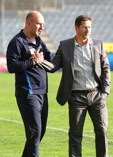 Sturm Graz - Ried
Oesterreichische Fussball Bundesliga, 28. Runde,  SK Sturm Graz - SV Ried, Stadion Liebenau Graz, 31.03.2012. 

Foto zeigt Kazimierz Sidorczuk (Tormanntrainer Sturm) und Franco Foda (Cheftrainer Sturm)
