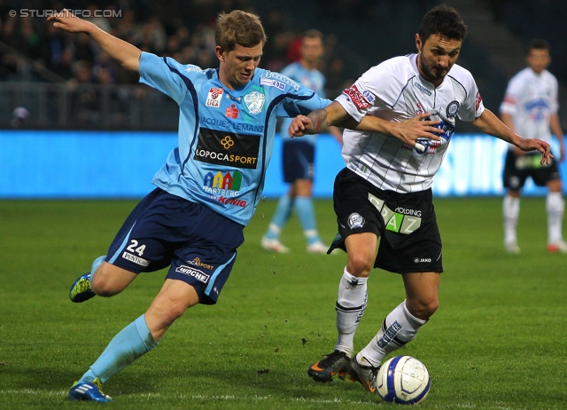 Sturm Graz - Hartberg
OEFB Cup, Viertelfinale,  SK Sturm Graz - TSV Hartberg, Stadion Liebenau Graz, 11.04.2012. 

Foto zeigt Luca Tauschmann (Hartberg) und Darko Bodul (Sturm)
