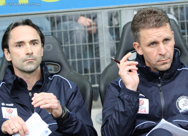 Sturm Graz - Salzburg
Oesterreichische Fussball Bundesliga, 30. Runde,  SK Sturm Graz - RB Salzburg, Stadion Liebenau Graz, 14.04.2012. 

Foto zeigt Guenther Neukirchner (Co-Trainer Sturm) und Dietmar Pegam (Co-Trainer Sturm)
