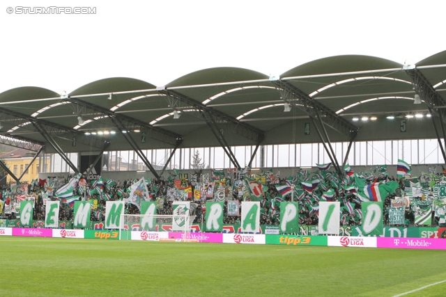 Rapid Wien - Sturm Graz
Oesterreichische Fussball Bundesliga, 31. Runde,  SK Rapid Wien - SK Sturm Graz, Gerhard Hanappi Stadion Wien, 22.04.2012. 

Foto zeigt Fans von Rapid mit einer Choreografie
