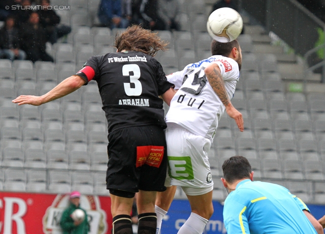 Innsbruck - Sturm Graz
Oesterreichische Fussball Bundesliga, 35. Runde,  Wacker Innsbruck - SK Sturm Graz, Tivoli Stadion Innsbruck, 13.05.2012. 

Foto zeigt Tomas Abraham (Innsbruck) und Darko Bodul (Sturm)
Schlüsselwörter: kopfball