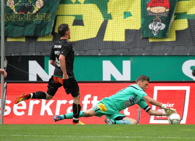 Innsbruck - Sturm Graz
Oesterreichische Fussball Bundesliga, 35. Runde,  Wacker Innsbruck - SK Sturm Graz, Tivoli Stadion Innsbruck, 13.05.2012. 

Foto zeigt Marcel Schreter (Innsbruck) und Christian Gratzei (Sturm)
