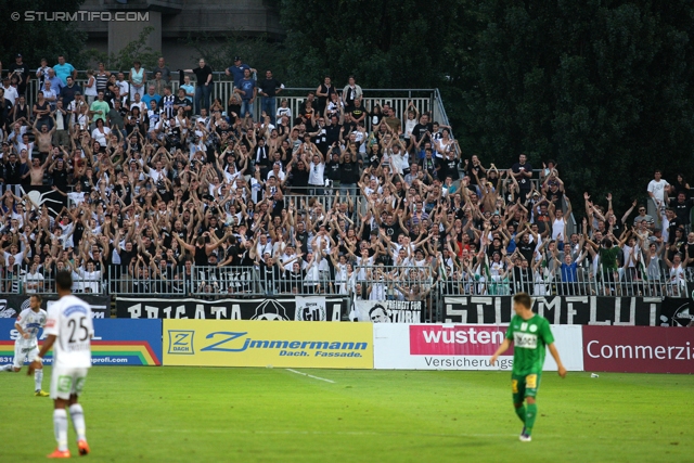 Mattersburg - Sturm Graz
Oesterreichische Fussball Bundesliga, 3. Runde,  SV Mattersburg - SK Sturm Graz, Pappelstadion Mattersburg, 04.08.2012. 

Foto zeigt Fans von Sturm
