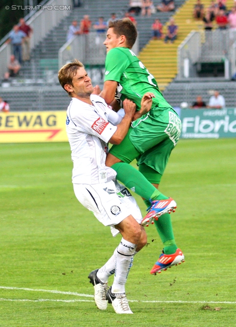 Mattersburg - Sturm Graz
Oesterreichische Fussball Bundesliga, 3. Runde,  SV Mattersburg - SK Sturm Graz, Pappelstadion Mattersburg, 04.08.2012. 

Foto zeigt Manuel Weber (Sturm)
