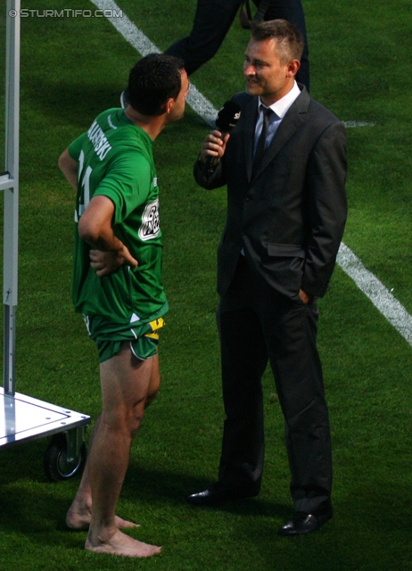 Mattersburg - Sturm Graz
Oesterreichische Fussball Bundesliga, 3. Runde,  SV Mattersburg - SK Sturm Graz, Pappelstadion Mattersburg, 04.08.2012. 

Foto zeigt Ilco Naumoski (Mattersburg) beim Interview
