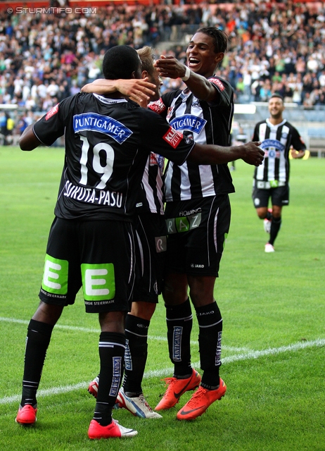 Sturm Graz - Wolfsberg
Oesterreichische Fussball Bundesliga, 4. Runde, SK Sturm Graz - Wolfsberger AC, Stadion Liebenau Graz, 11.08.2012. 

Foto zeigt Richard Sukuta-Pasu, Martin Ehrenreich und Rubin Rafael Okotie (Sturm)
