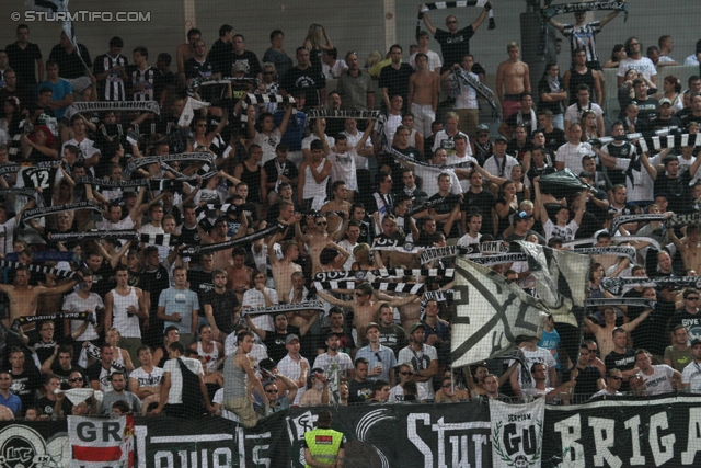 Rapid Wien - Sturm Graz
Oesterreichische Fussball Bundesliga, 5. Runde, SK Rapid Wien - SK Sturm Graz, Gerhard-Hanappi-Stadion Wien, 18.08.2012. 

Foto zeigt Fans von Sturm
