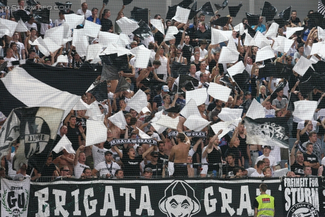 Rapid Wien - Sturm Graz
Oesterreichische Fussball Bundesliga, 5. Runde, SK Rapid Wien - SK Sturm Graz, Gerhard-Hanappi-Stadion Wien, 18.08.2012. 

Foto zeigt Fans von Sturm
