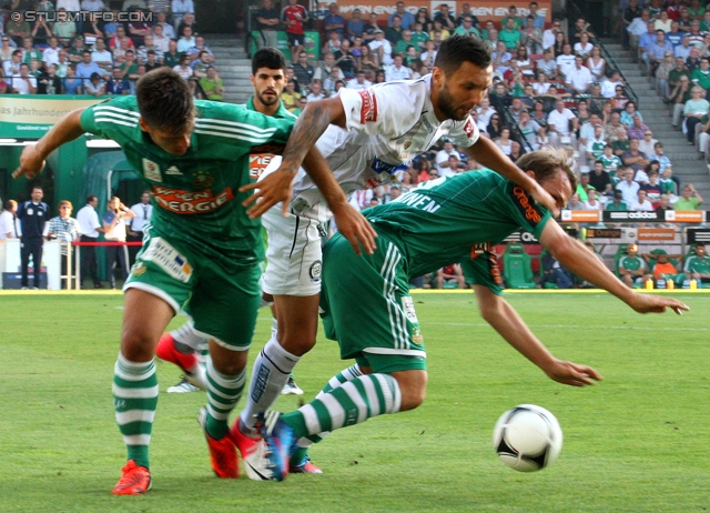 Rapid Wien - Sturm Graz
Oesterreichische Fussball Bundesliga, 5. Runde, SK Rapid Wien - SK Sturm Graz, Gerhard-Hanappi-Stadion Wien, 18.08.2012. 

Foto zeigt Darko Bodul (Sturm) und Markus Heikkinen (Rapid)
