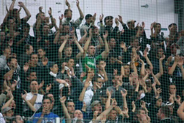 Ried - Sturm Graz
Oesterreichische Fussball Bundesliga, 7. Runde, SV Ried - SK Sturm Graz, Arena Ried, 01.09.2012. 

Foto zeigt Fans von Sturm
