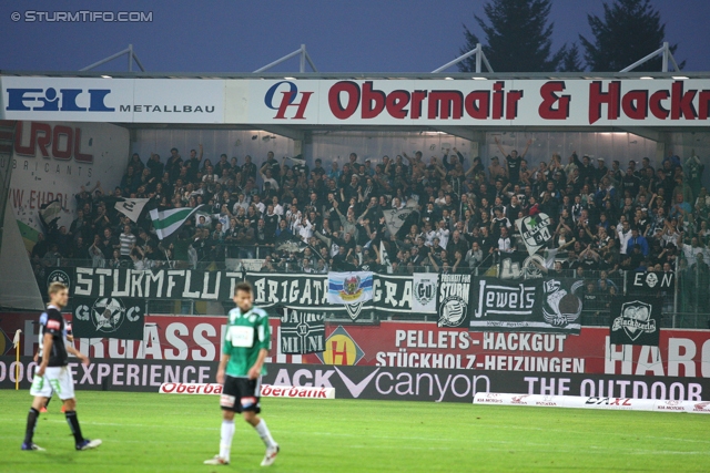 Ried - Sturm Graz
Oesterreichische Fussball Bundesliga, 7. Runde, SV Ried - SK Sturm Graz, Arena Ried, 01.09.2012. 

Foto zeigt Fans von Sturm
