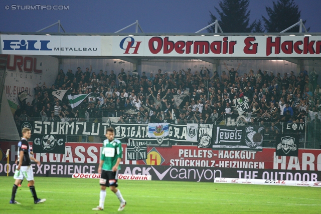 Ried - Sturm Graz
Oesterreichische Fussball Bundesliga, 7. Runde, SV Ried - SK Sturm Graz, Arena Ried, 01.09.2012. 

Foto zeigt Fans von Sturm
