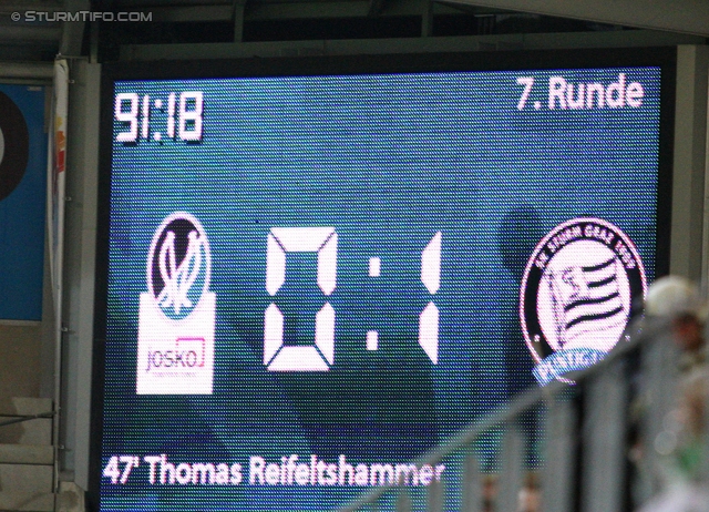 Ried - Sturm Graz
Oesterreichische Fussball Bundesliga, 7. Runde, SV Ried - SK Sturm Graz, Arena Ried, 01.09.2012. 

Foto zeigt Anzeigetafel
