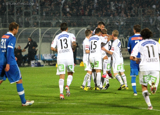 Wr. Neustadt - Sturm Graz
Oesterreichische Fussball Bundesliga, 9. Runde,  SC Wiener Neustadt - SK Sturm Graz,Stadion Wiener Neustadt, 22.05.2012. 

Foto zeigt Matthias Maak (Wr. Neustadt), Nikola Vujadinovic (Sturm), Michael Madl (Sturm), Manuel Weber (Sturm), Florian Kainz (Sturm) und Imre Szabics (Sturm)
Schlüsselwörter: torjubel