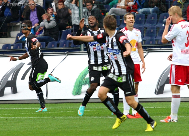 Salzburg - Sturm Graz
Oesterreichische Fussball Bundesliga, 10. Runde,  RB Salzburg - SK Sturm Graz, Stadion Wals-Siezenheim, 30.09.2012. 

Foto zeigt Rubin Rafael Okotie (Sturm), Richard Sukuta-Pasu (Sturm) und Andreas Hoelzl (Sturm)
Schlüsselwörter: torjubel