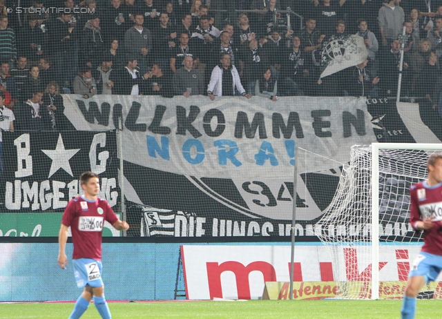 Sturm Graz - Mattersburg
Oesterreichische Fussball Bundesliga, 12. Runde, SK Sturm Graz - SV Mattersburg, Stadion Liebenau Graz, 20.10.2012. 

Foto zeigt Fans von Sturm mit einem Spruchband
