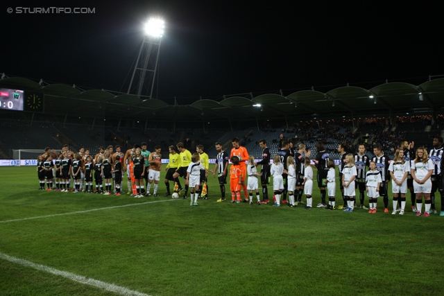 Sturm Graz - Innsbruck
OEFB Cup, Achtelfinale,SK Sturm Graz - FC Wacker Innsbruck, Stadion Liebenau Graz, 30.10.2012. 

Foto zeigt Mannschaft von Wacker Innsbruck, das Schiedsrichterteam und die Mannschaft von Sturm
