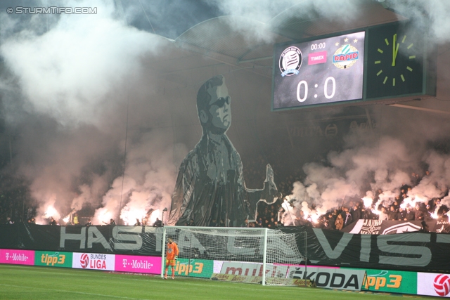 Sturm Graz - Rapid Wien
Oesterreichische Fussball Bundesliga, 14. Runde, SK Sturm Graz - SK Rapid Wien, Stadion Liebenau Graz, 03.11.2012. 

Foto zeigt Fans von Sturm mit einer Choreografie
Schlüsselwörter: pyrotechnik