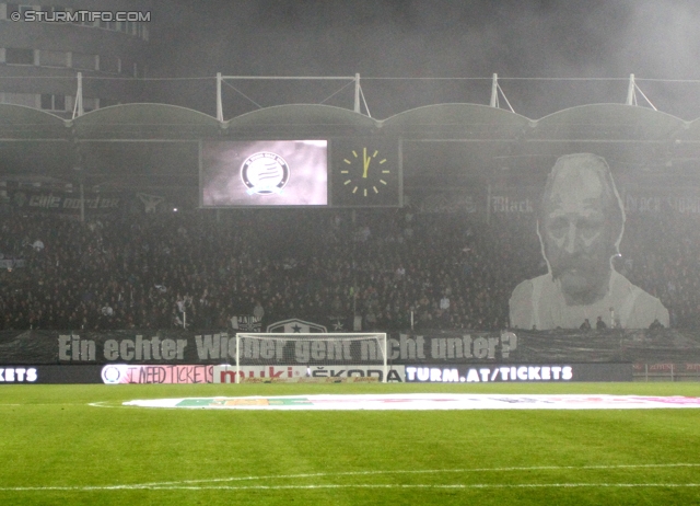 Sturm Graz - Rapid Wien
Oesterreichische Fussball Bundesliga, 14. Runde, SK Sturm Graz - SK Rapid Wien, Stadion Liebenau Graz, 03.11.2012. 

Foto zeigt Fans von Sturm mit einem Spruchband
